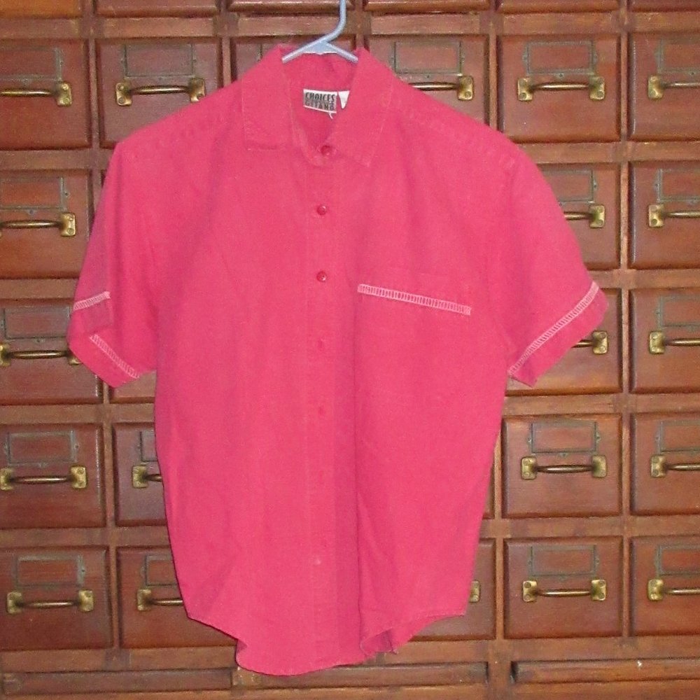 Small Red Short Sleeve Ramie/Cotton Shirt